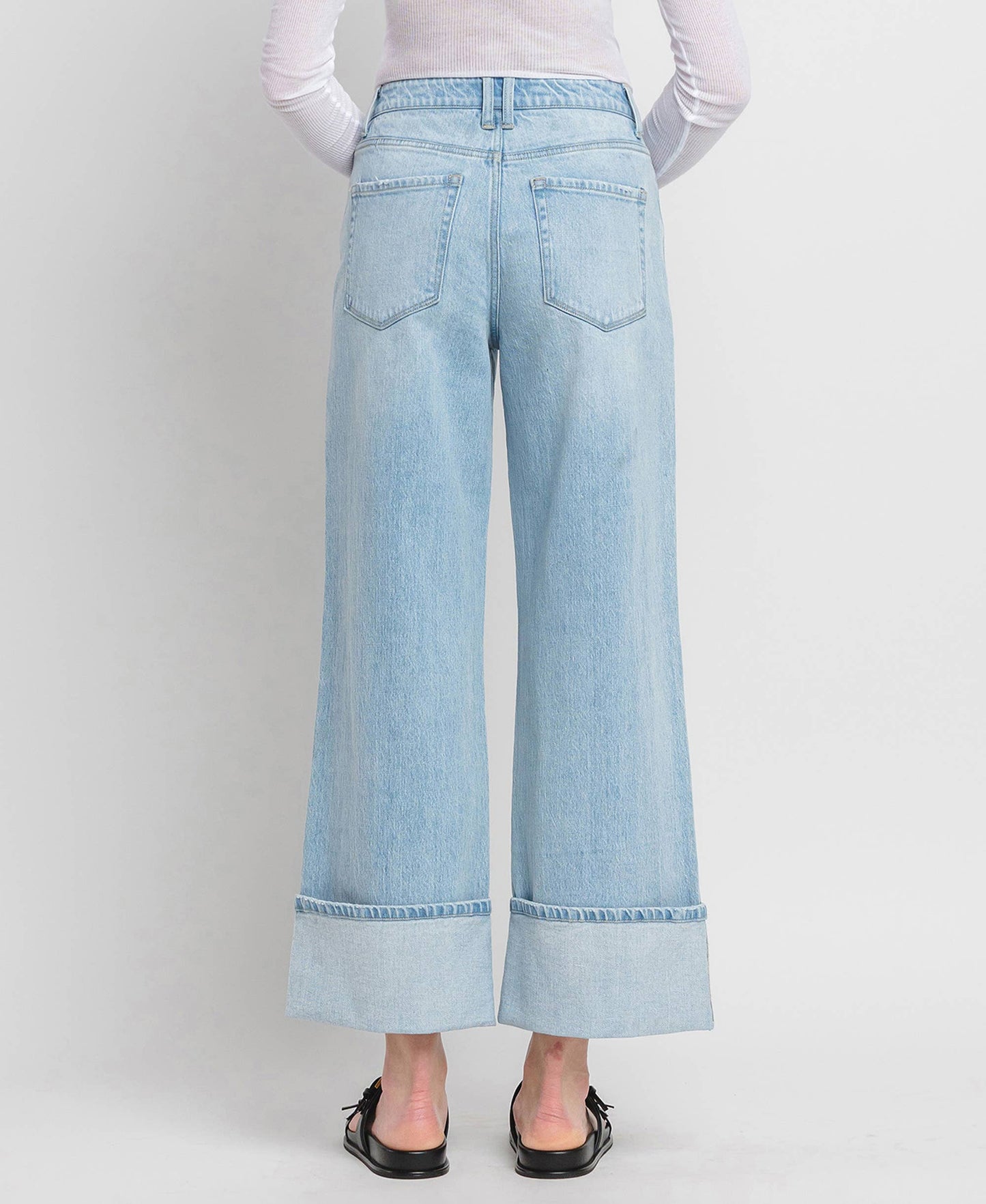 SUPER HIGH RISE CUFFED BAGGY WIDE JEANS