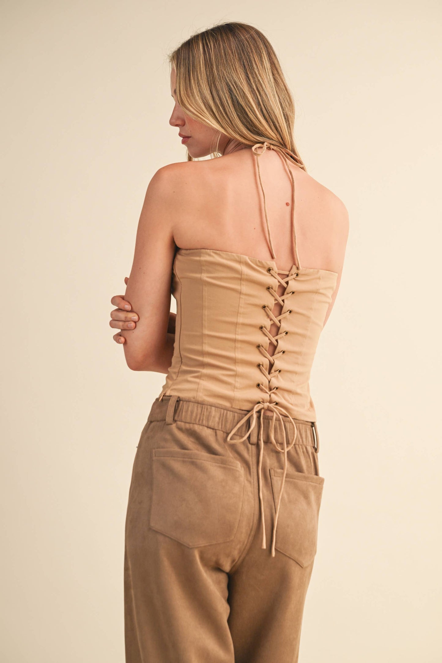 WESTERN FLORAL EMBROIDERED CORSET LACE UP TOP