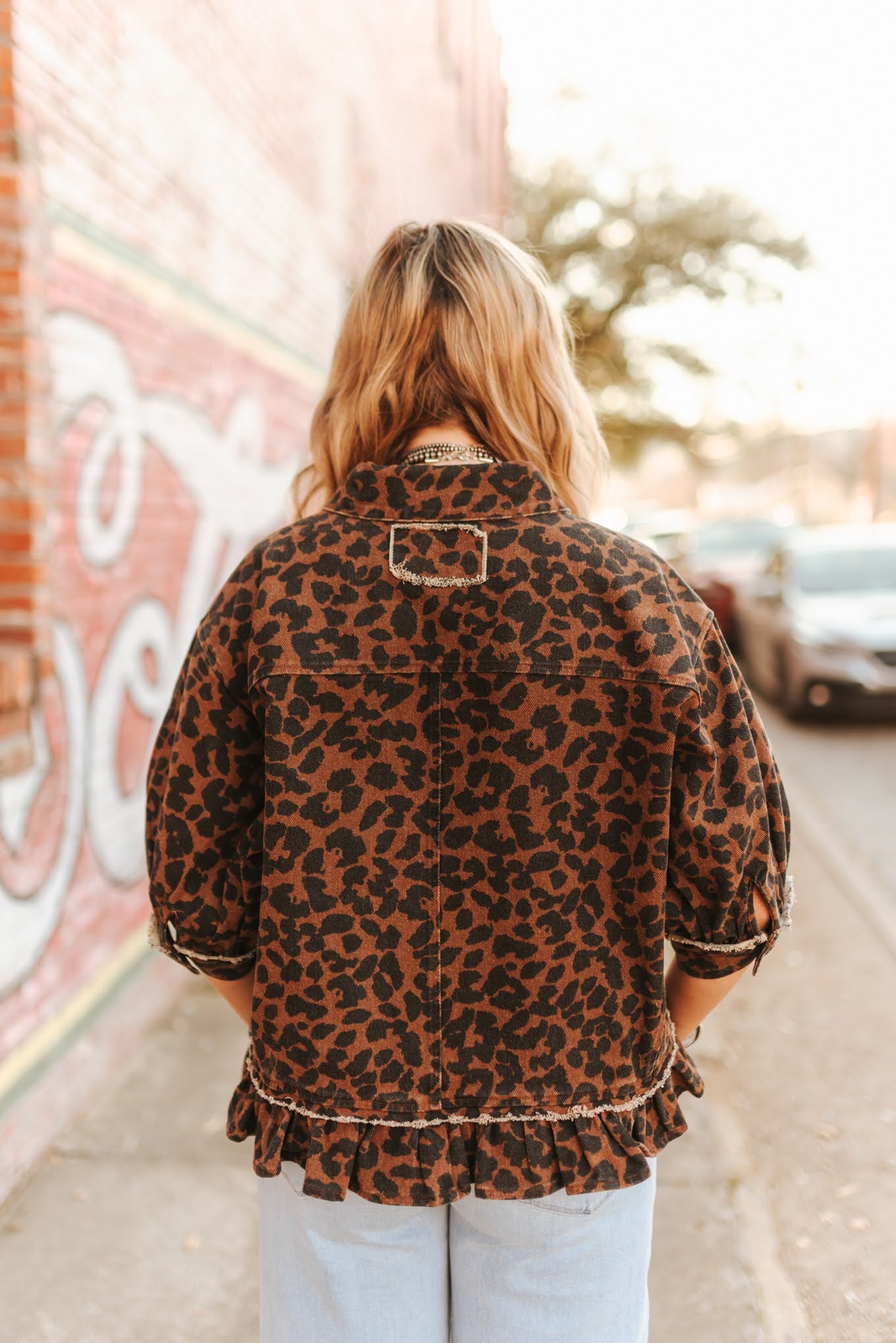 Leopard Print Ruffle Hemline Shirt Top
