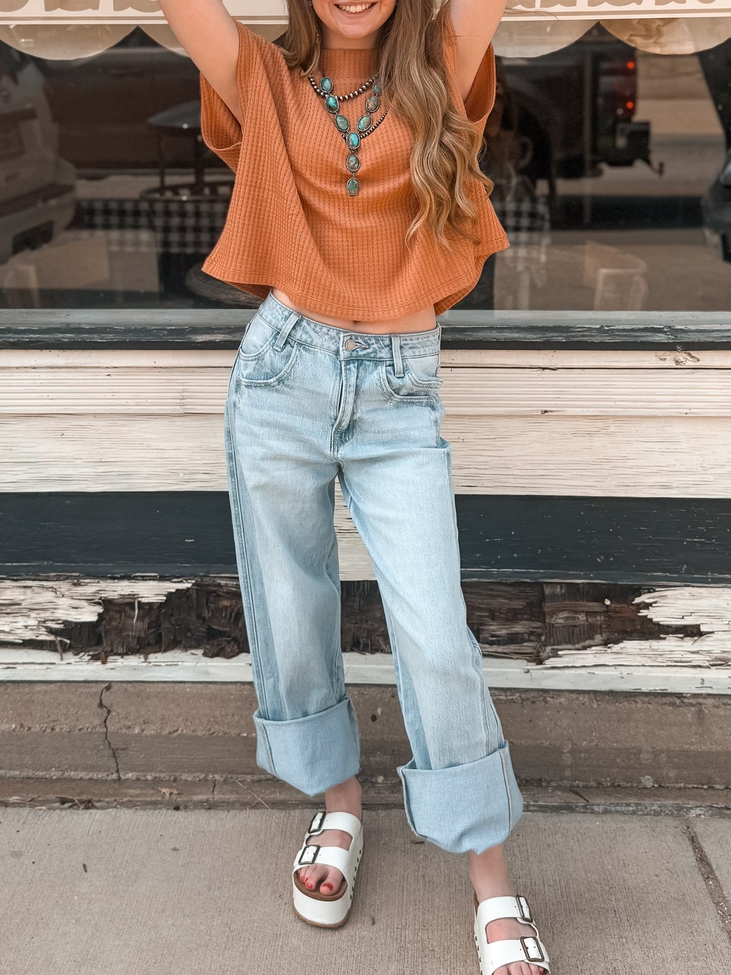 High Rise Light Wash Cuffed jean