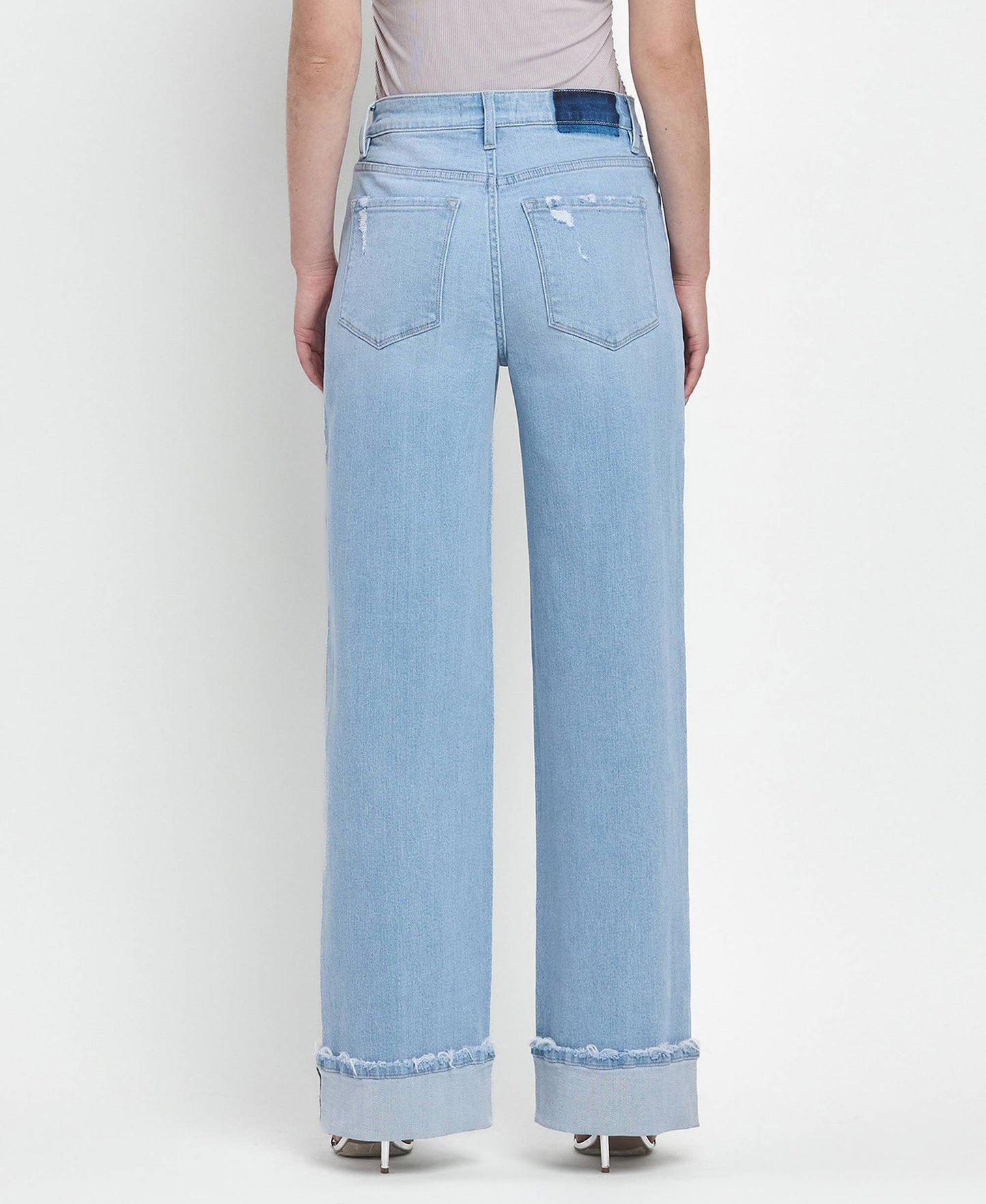 SUPER HIGH RISE CUFFED BAGGY WIDE JEANS