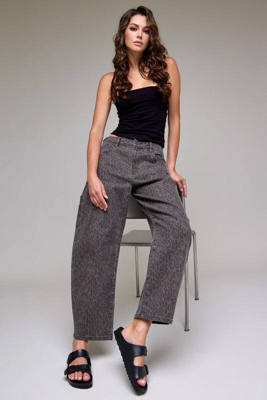 Brown Cheetah Cropped Carpenter Barrel Jean