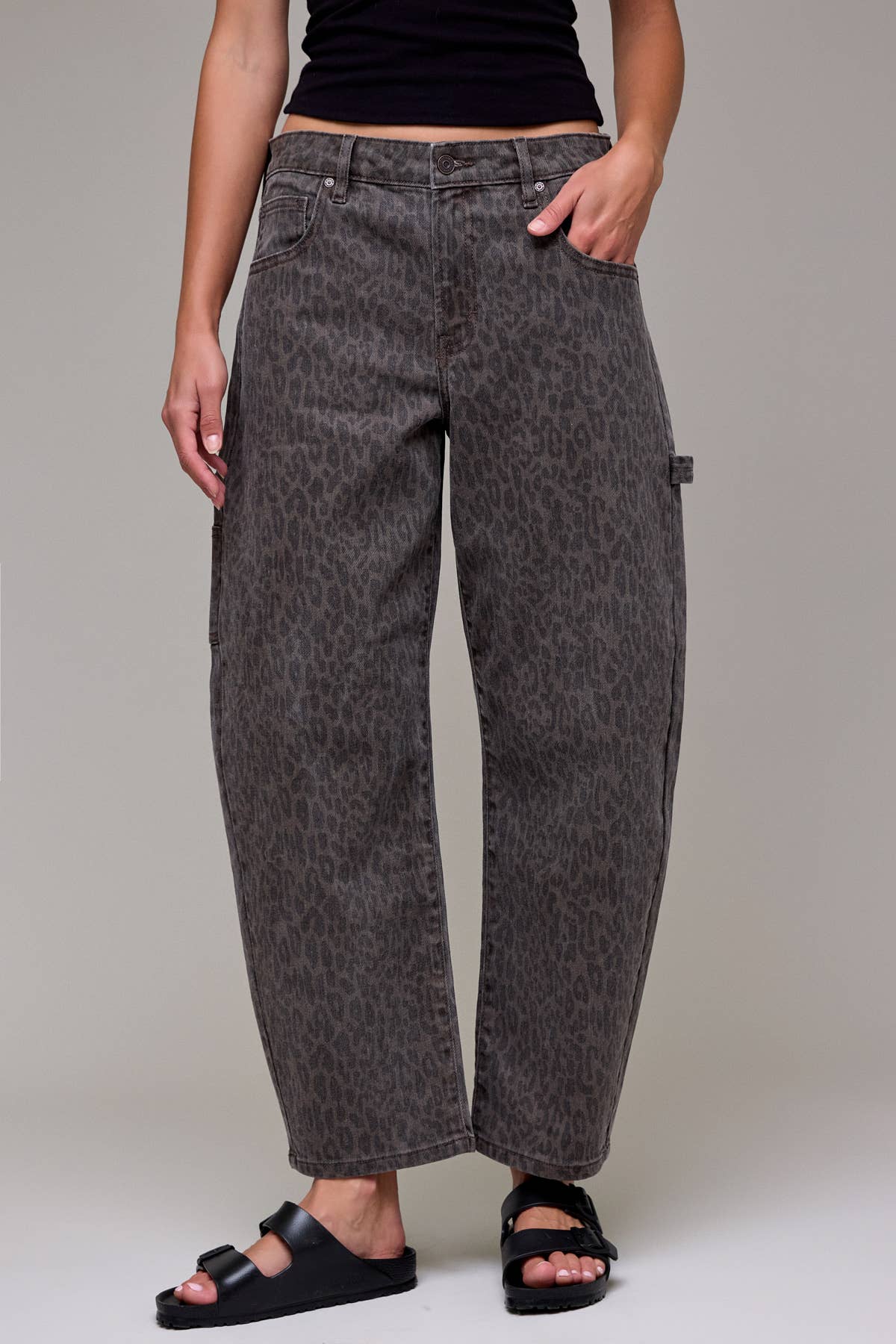 Brown Cheetah Cropped Carpenter Barrel Jean