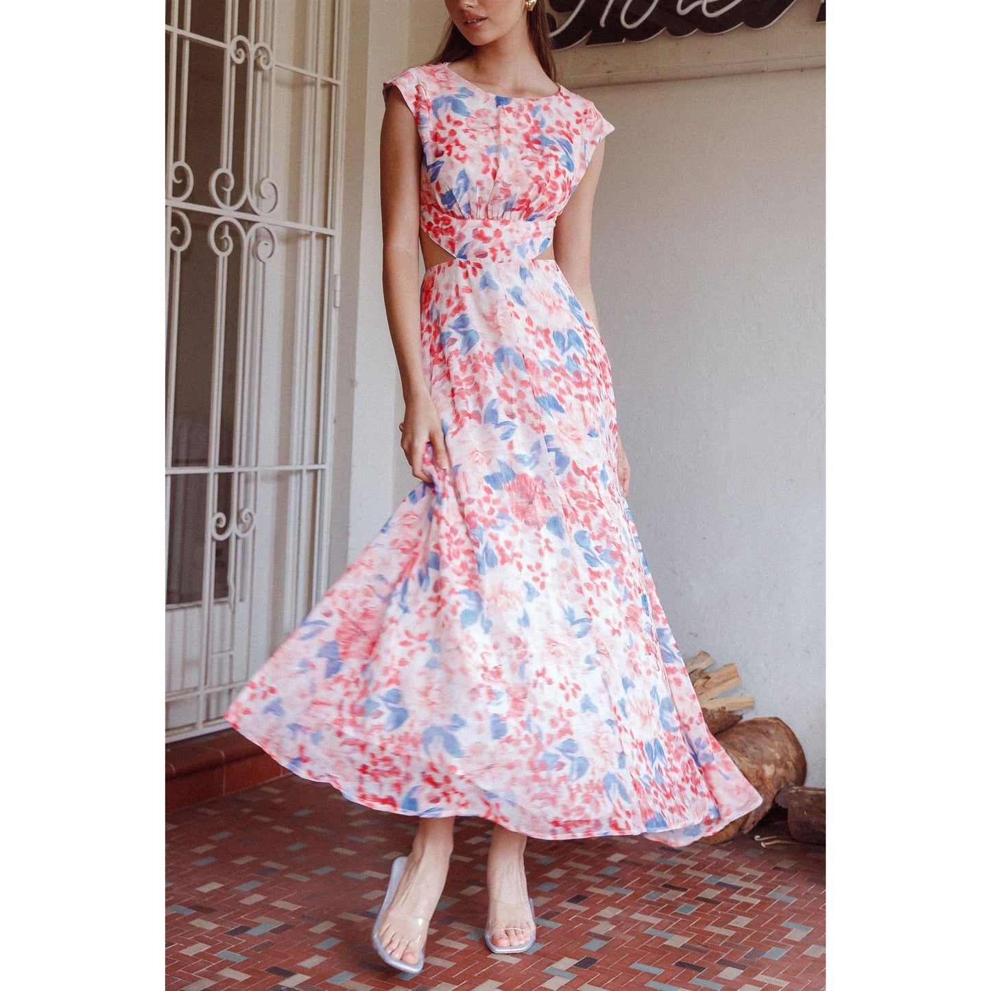 FLORAL FLOWY SKIRT MAXI DRESS / 63861J