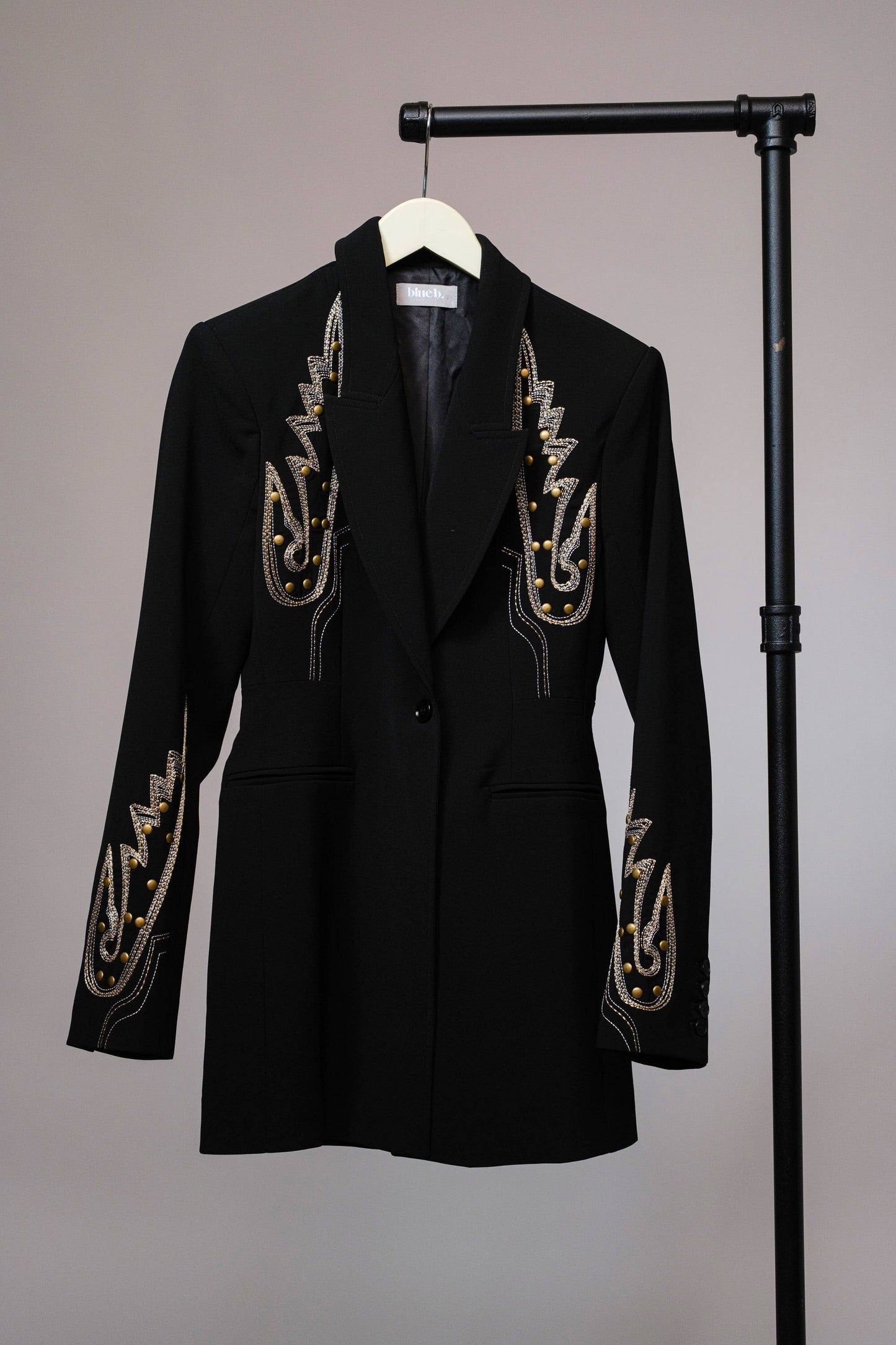 Woven Suiting Embroidered Tunic Blazer