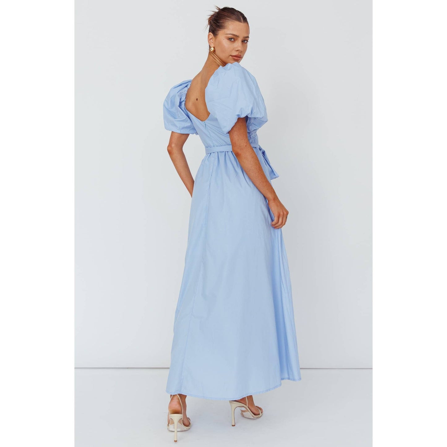 BALLOON SLEEVE V NECKLINE MAXI DRESS / CM6265D