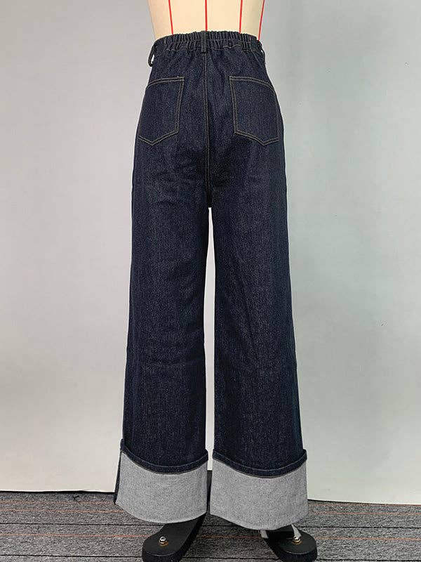High Waist Straight Contrast Split Jean Pants
