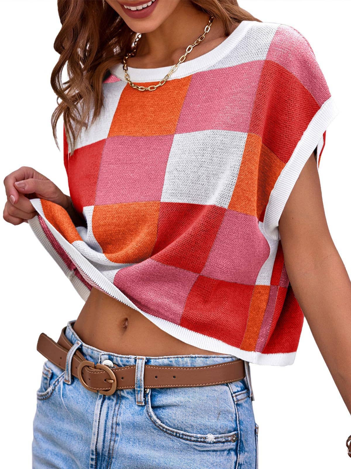 Colorblocked Sweater Vest Crew Neck Knit Trendy Pullover Vest
