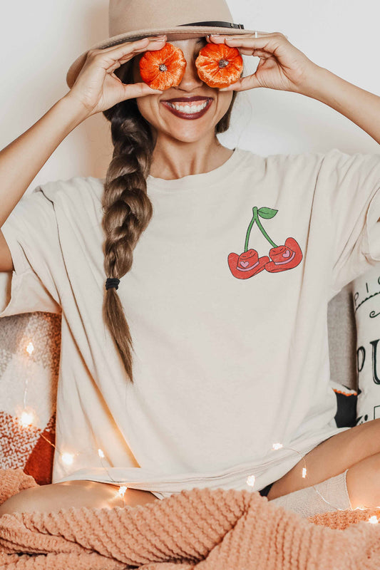 COWGIRL HATS CHERRY POCKET OVERSIZED TEE