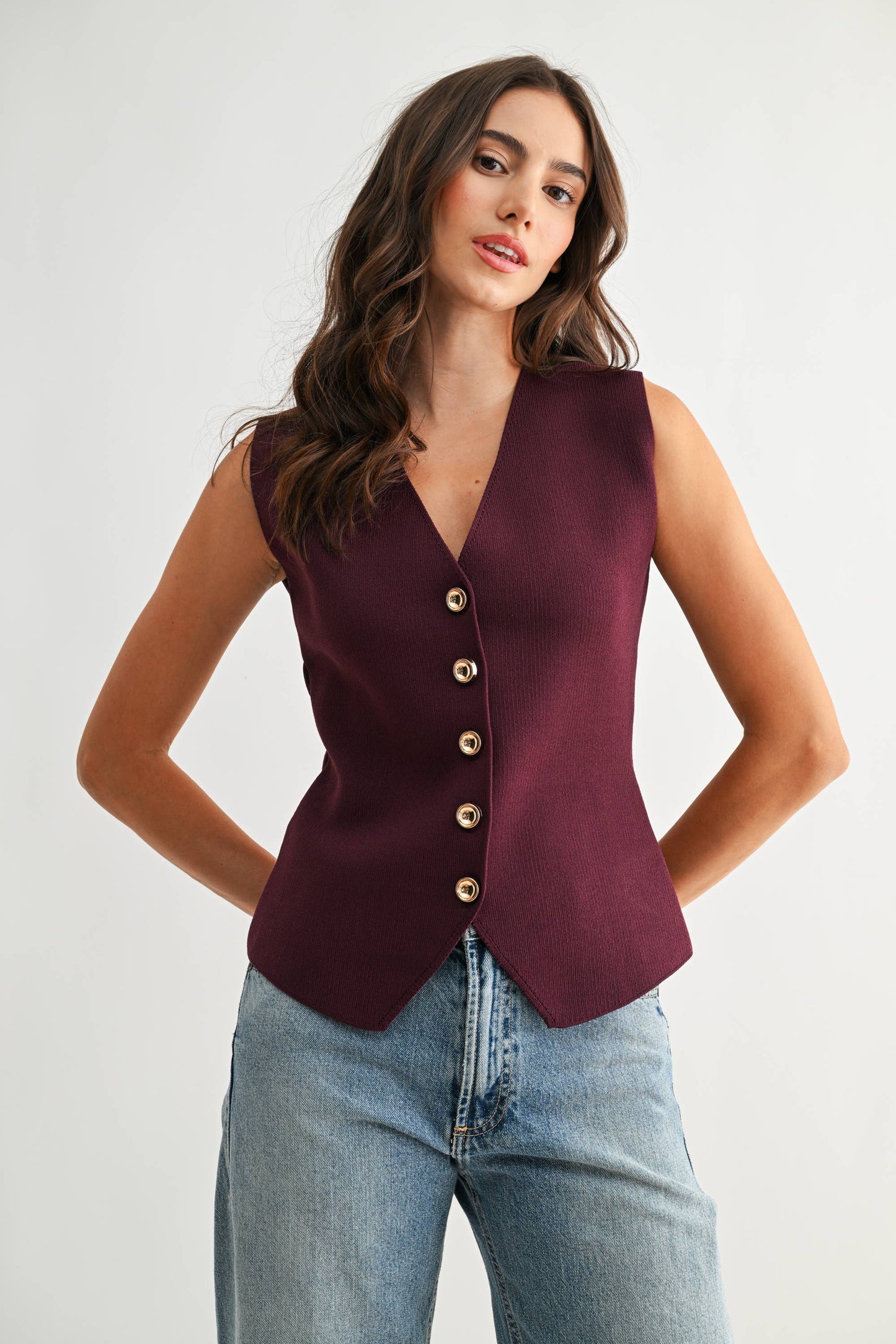 CJW26675 Plum Button-Front Knit Vest