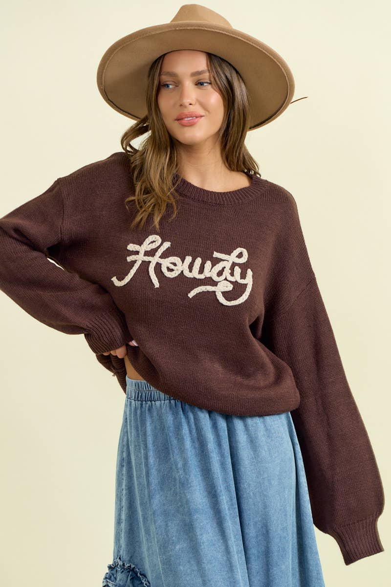 HOWDY' EMBROIDERED ROUND NECK OVERSIZED SWEATER