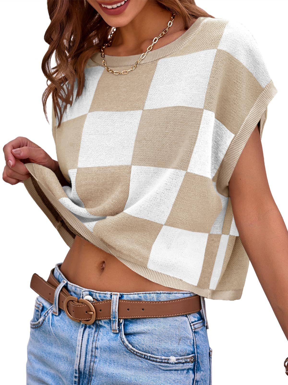 Colorblocked Sweater Vest Crew Neck Knit Trendy Pullover Vest