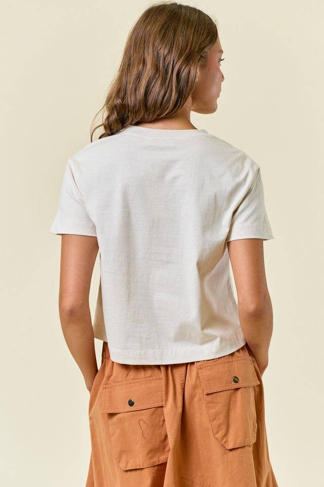 SHORT SLEEVE COWGIRL EMBROIDERED CROP TOP - 44440T-2