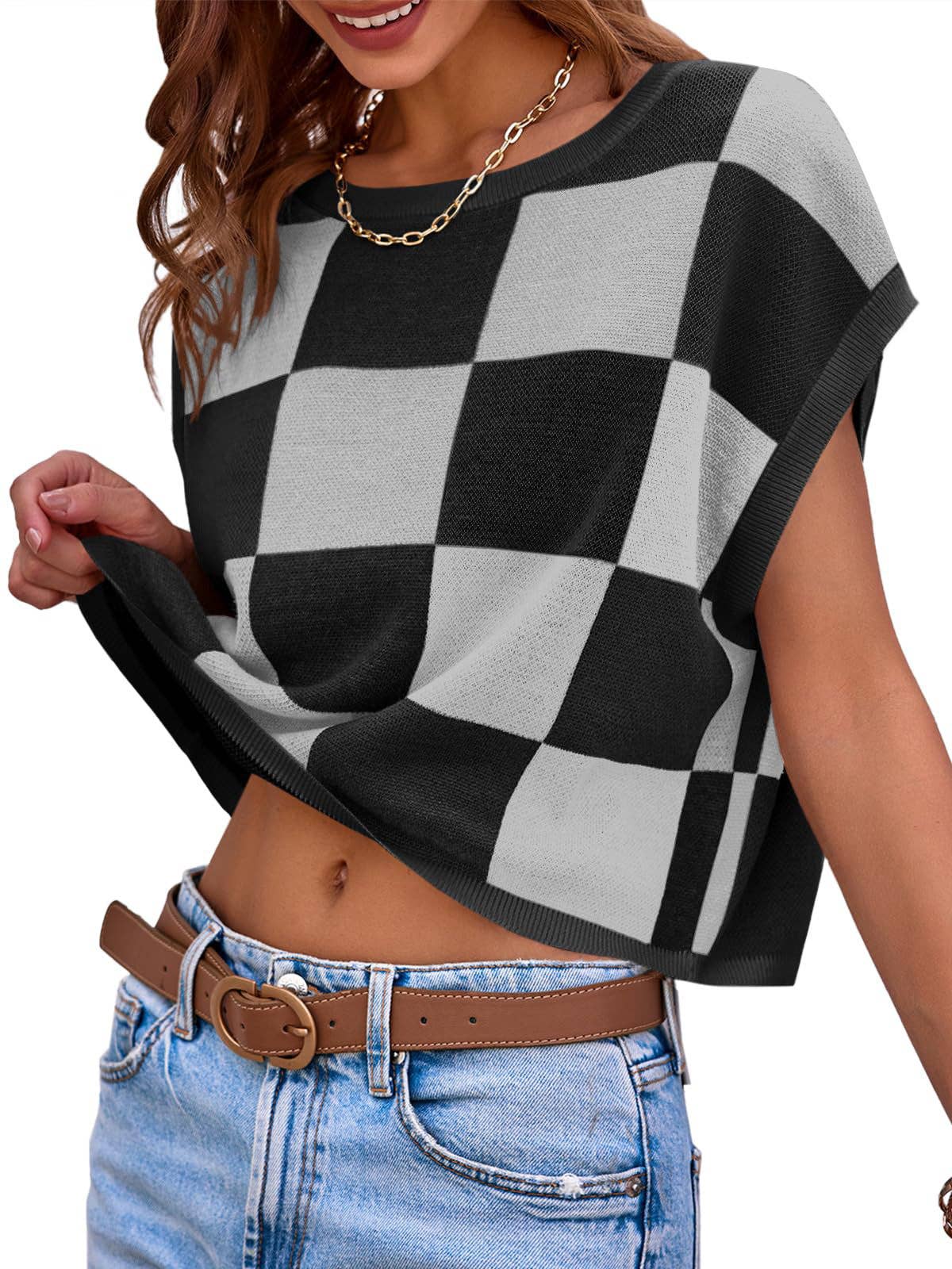 Colorblocked Sweater Vest Crew Neck Knit Trendy Pullover Vest