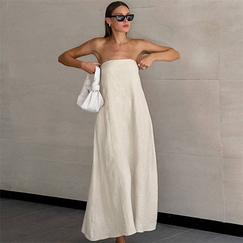 Solid Color Strapless Backless Maxi Dress