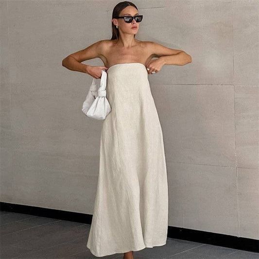 Solid Color Strapless Backless Maxi Dress