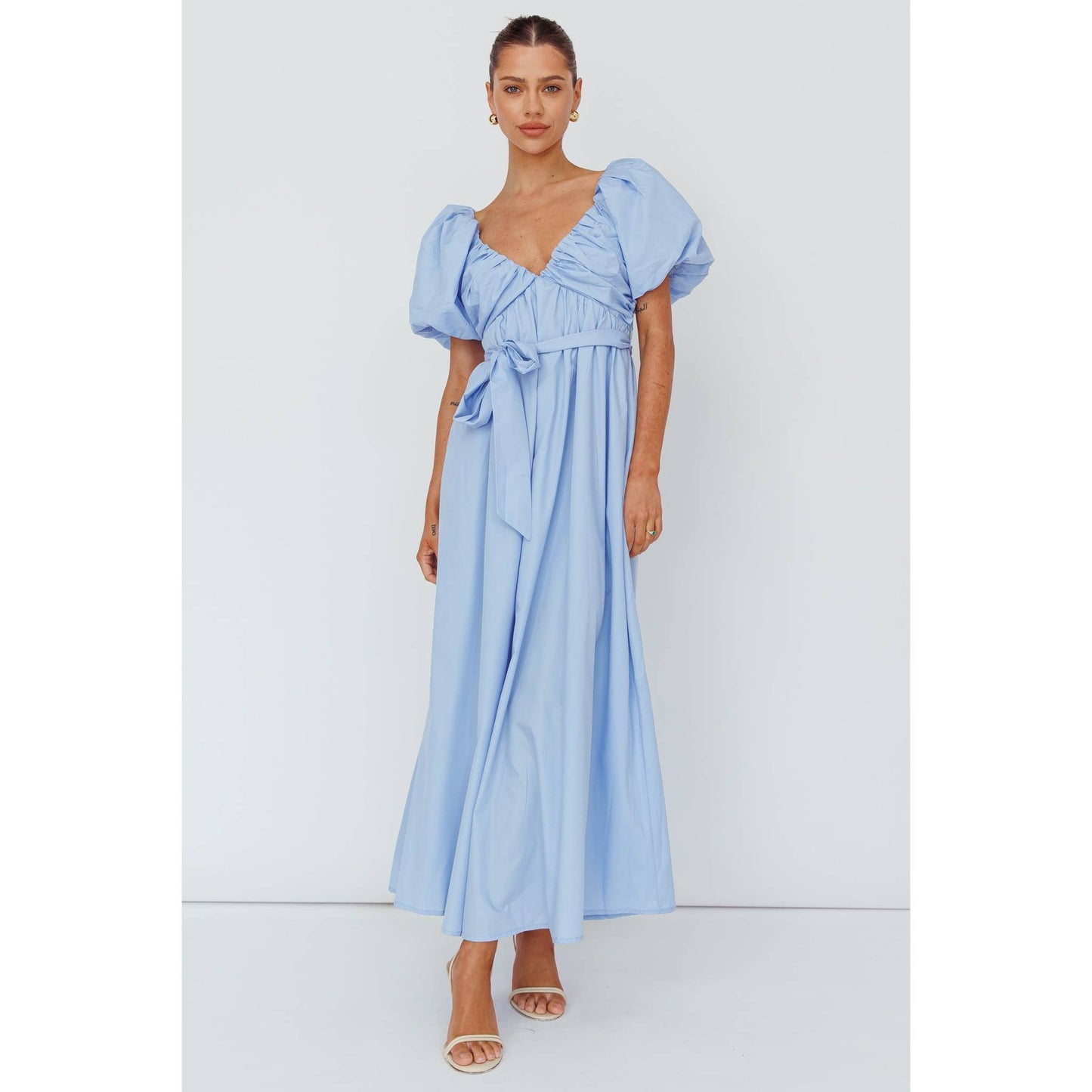 BALLOON SLEEVE V NECKLINE MAXI DRESS / CM6265D