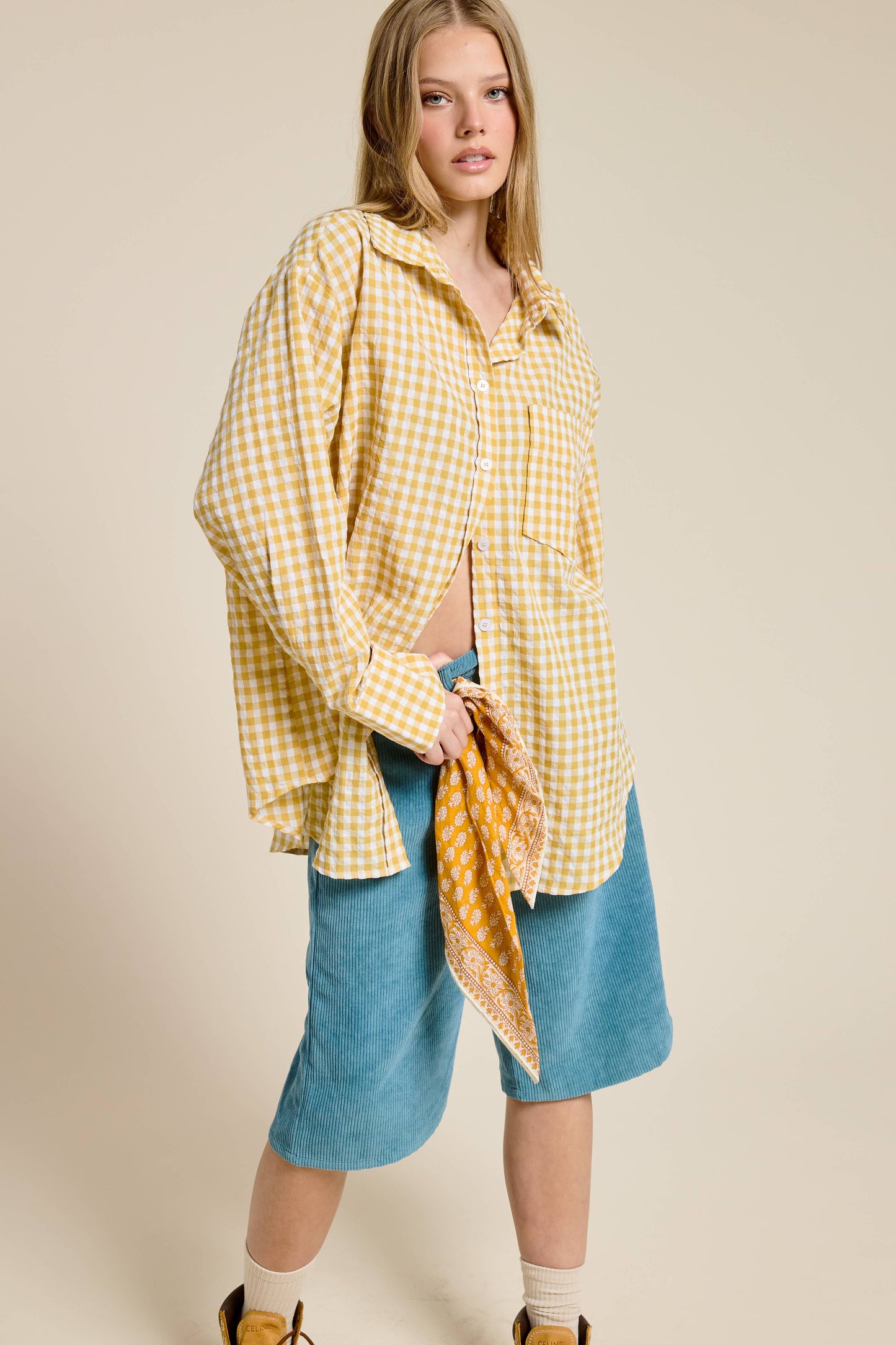 Oversized Gingham Button Down Shirt