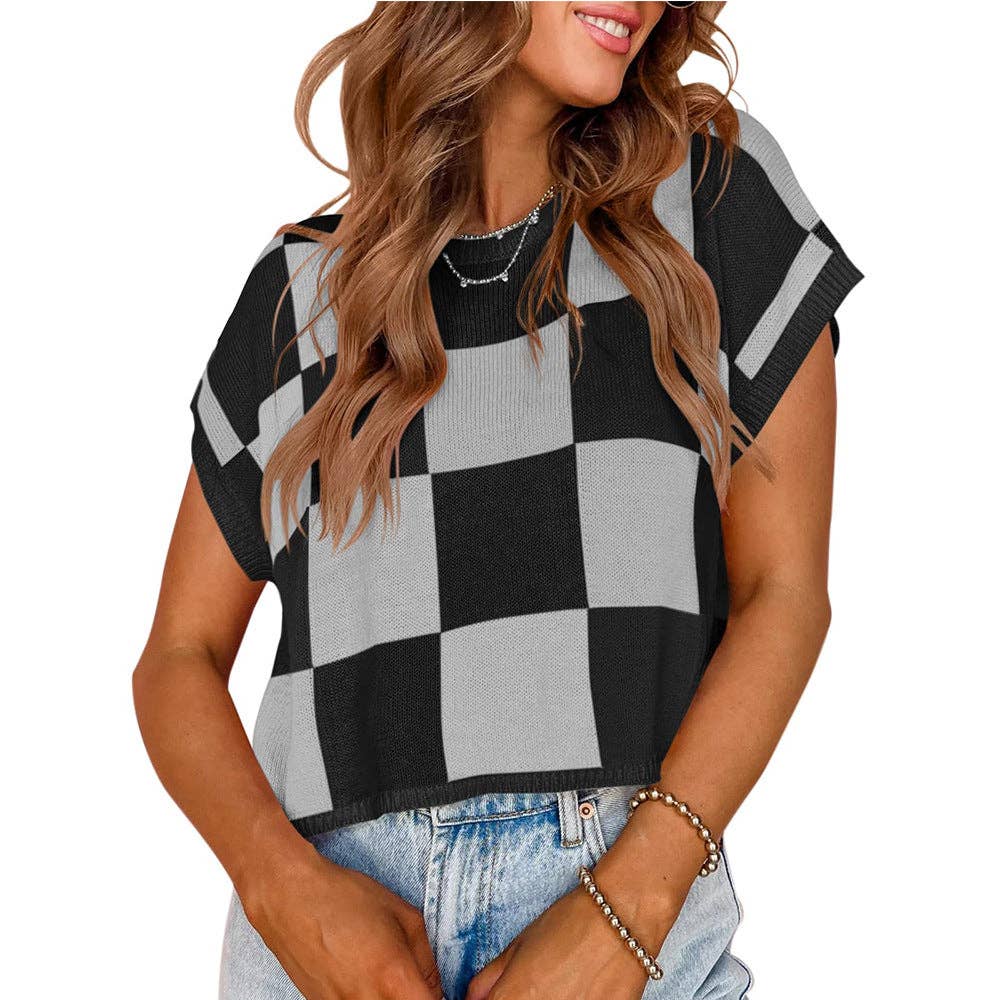 Colorblocked Sweater Vest Crew Neck Knit Trendy Pullover Vest