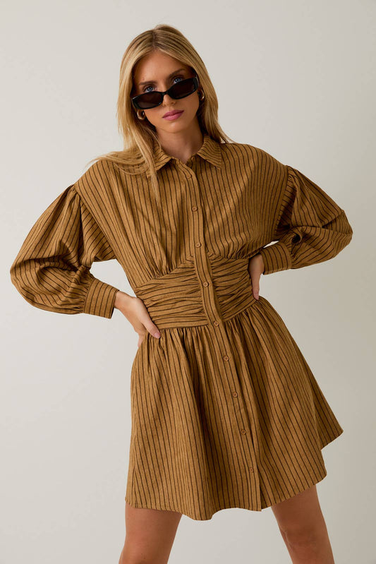 EMPIRE WAIST LONG SLEEVE FIT & FLARE MINI DRESS