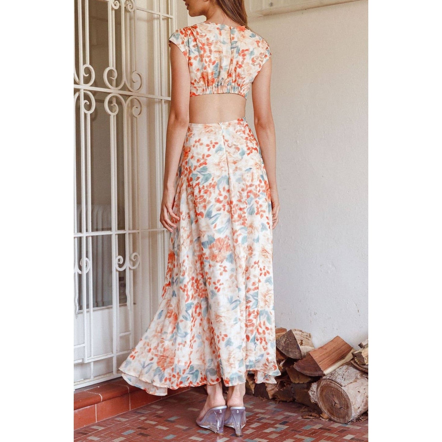 FLORAL FLOWY SKIRT MAXI DRESS / 63861J
