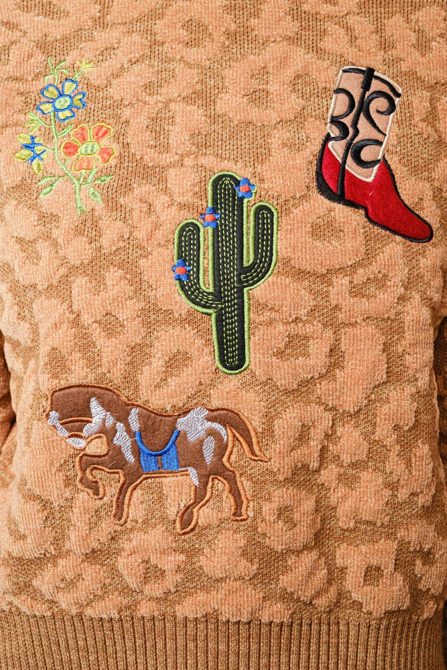 Leopard Western Patch Crewneck Sweater