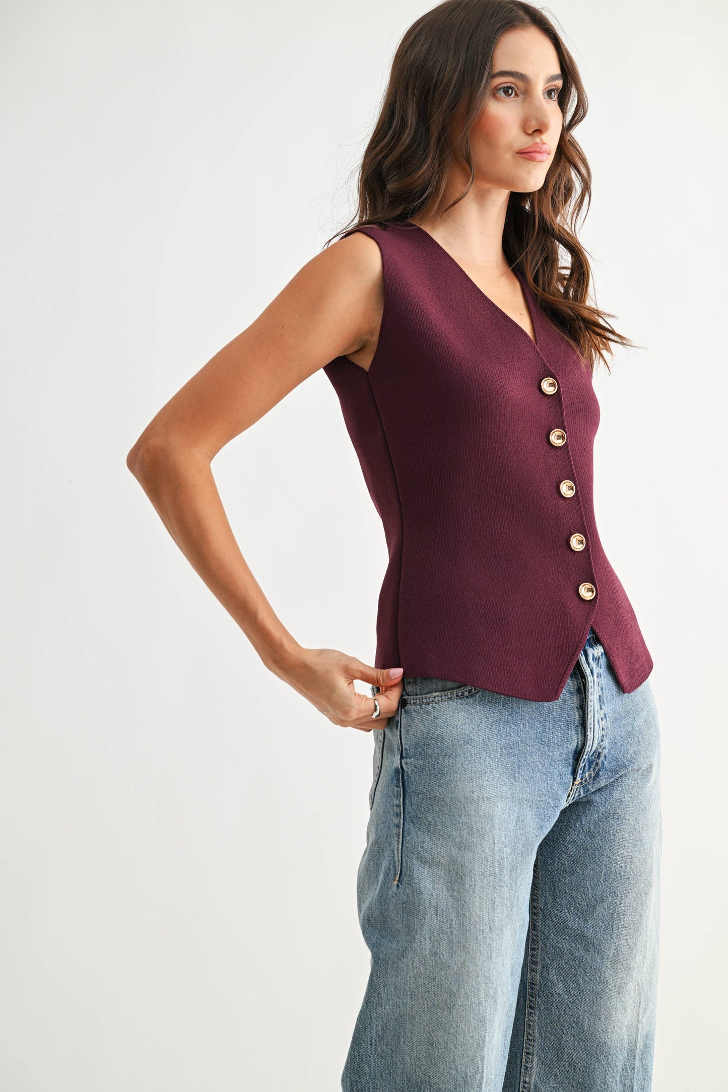 CJW26675 Plum Button-Front Knit Vest
