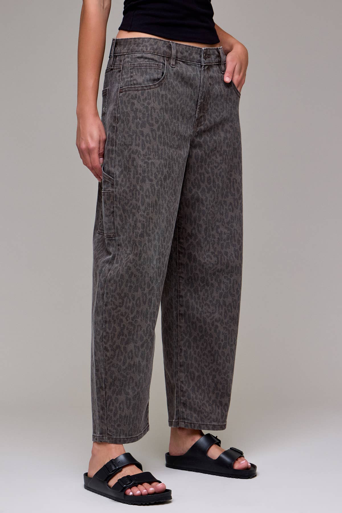 Brown Cheetah Cropped Carpenter Barrel Jean