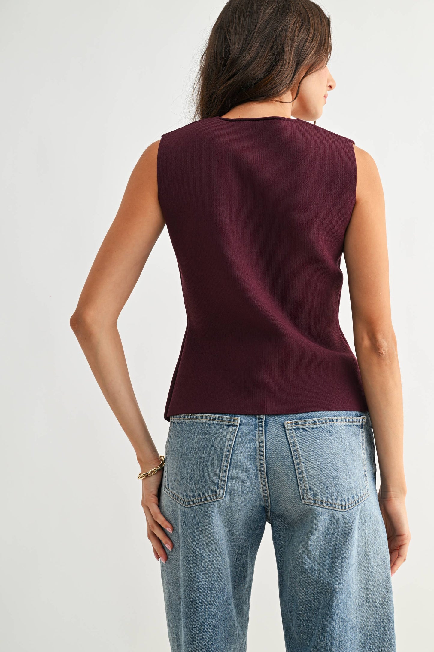 CJW26675 Plum Button-Front Knit Vest