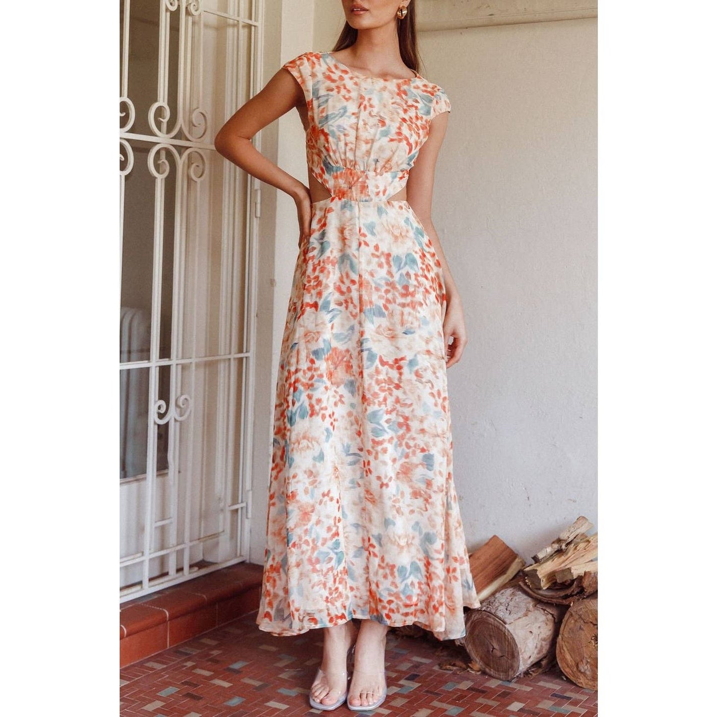 FLORAL FLOWY SKIRT MAXI DRESS / 63861J