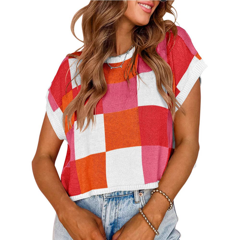 Colorblocked Sweater Vest Crew Neck Knit Trendy Pullover Vest