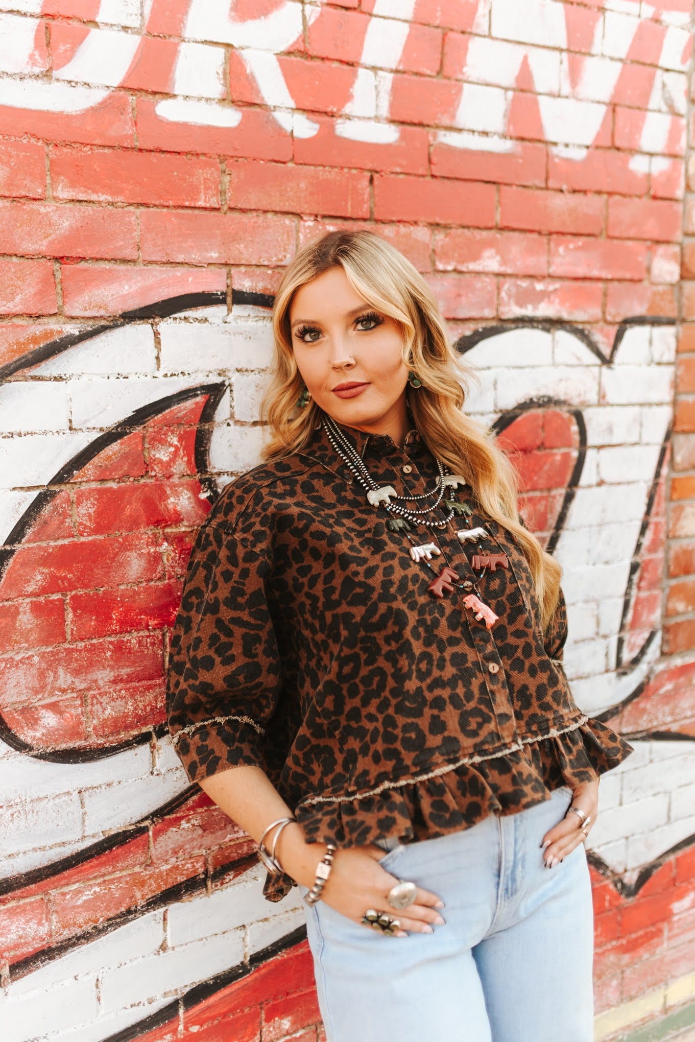 Leopard Print Ruffle Hemline Shirt Top