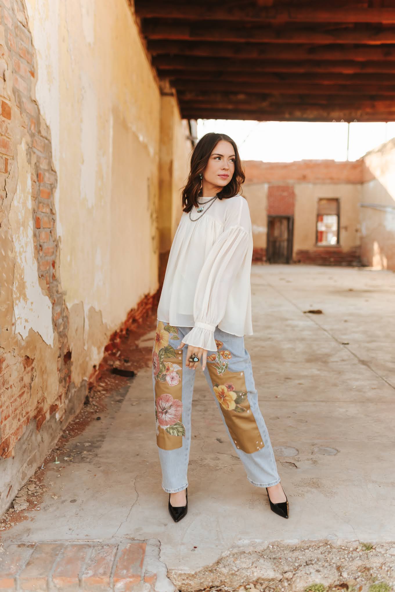 Pleated Ruffle Long Sleeve Chiffon Blouse