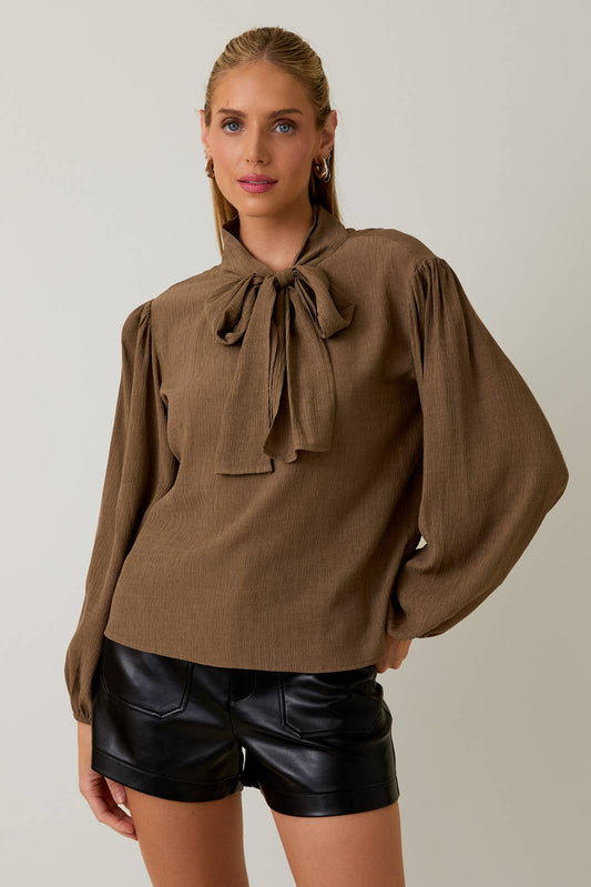 LONG SLEEVE FRONT NECK TIE BLOUSE