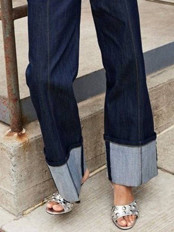 High Waist Straight Contrast Split Jean Pants