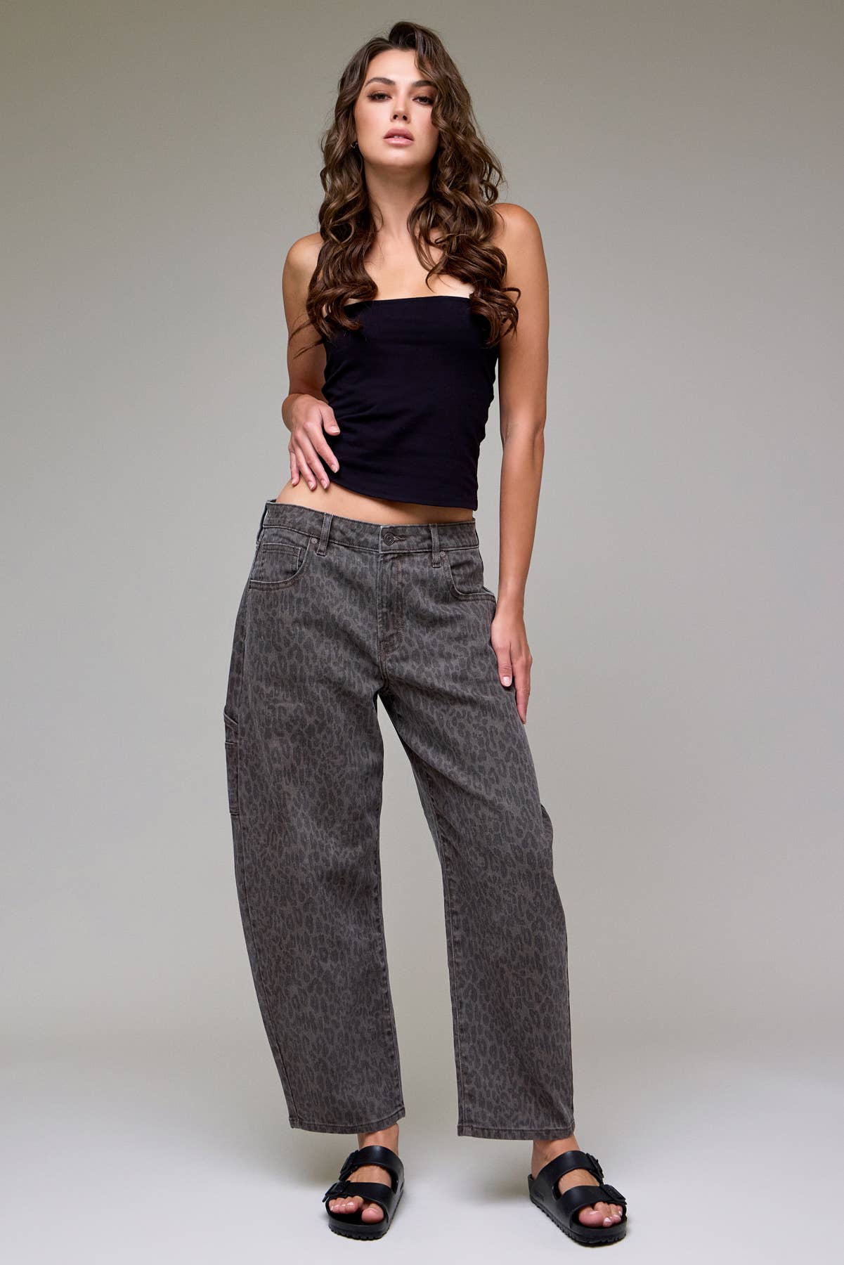 Brown Cheetah Cropped Carpenter Barrel Jean