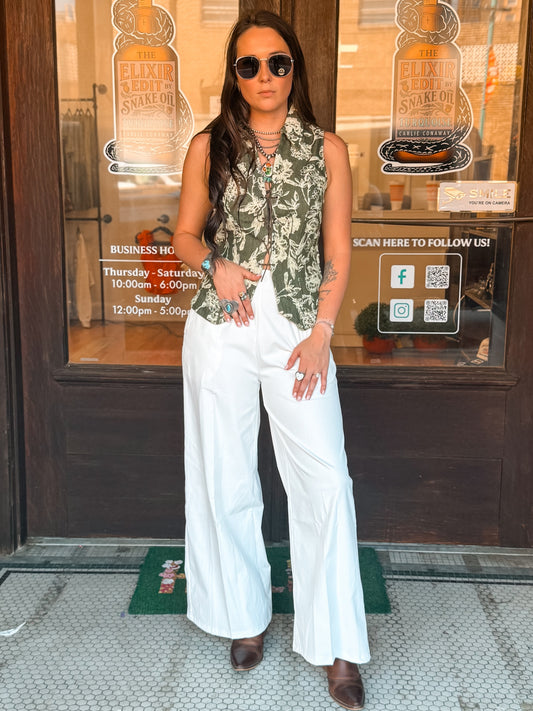 Green Floral Lace-Up Vest