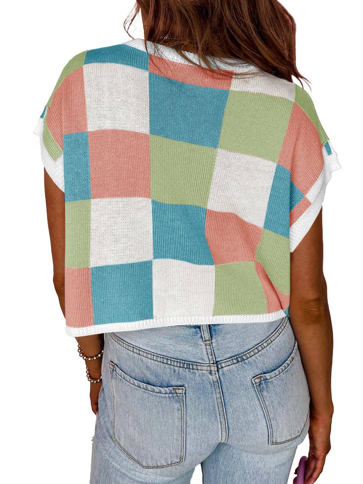 Colorblocked Sweater Vest Crew Neck Knit Trendy Pullover Vest