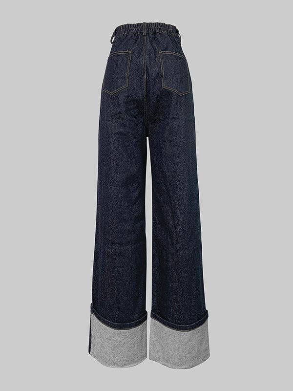 High Waist Straight Contrast Split Jean Pants