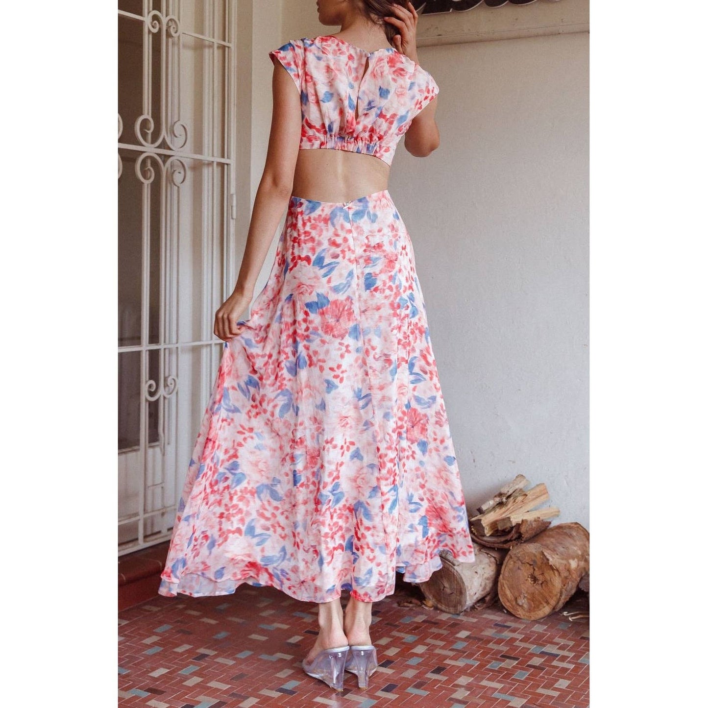 FLORAL FLOWY SKIRT MAXI DRESS / 63861J