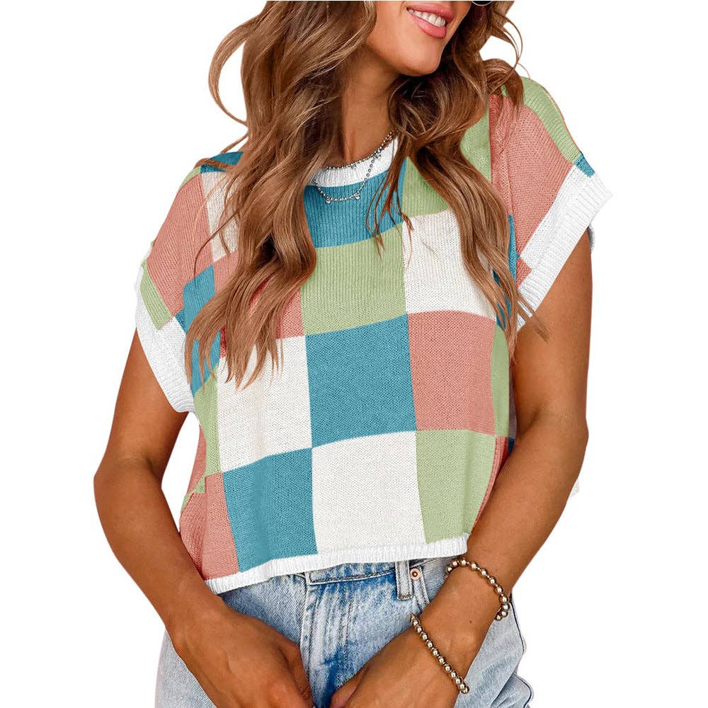 Colorblocked Sweater Vest Crew Neck Knit Trendy Pullover Vest