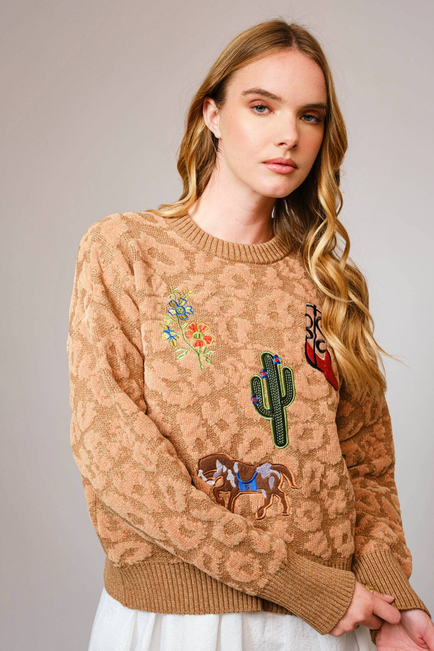 Leopard Western Patch Crewneck Sweater