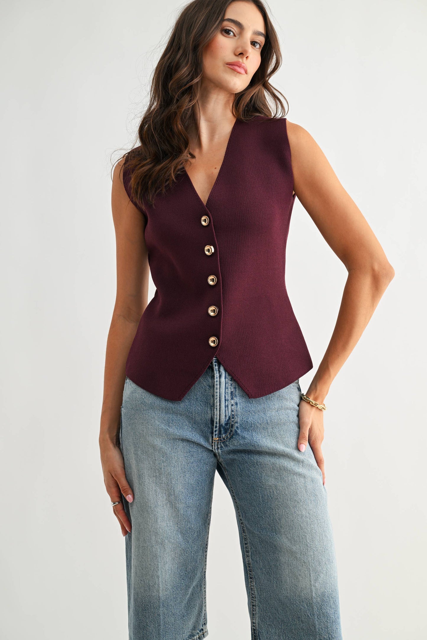 CJW26675 Plum Button-Front Knit Vest