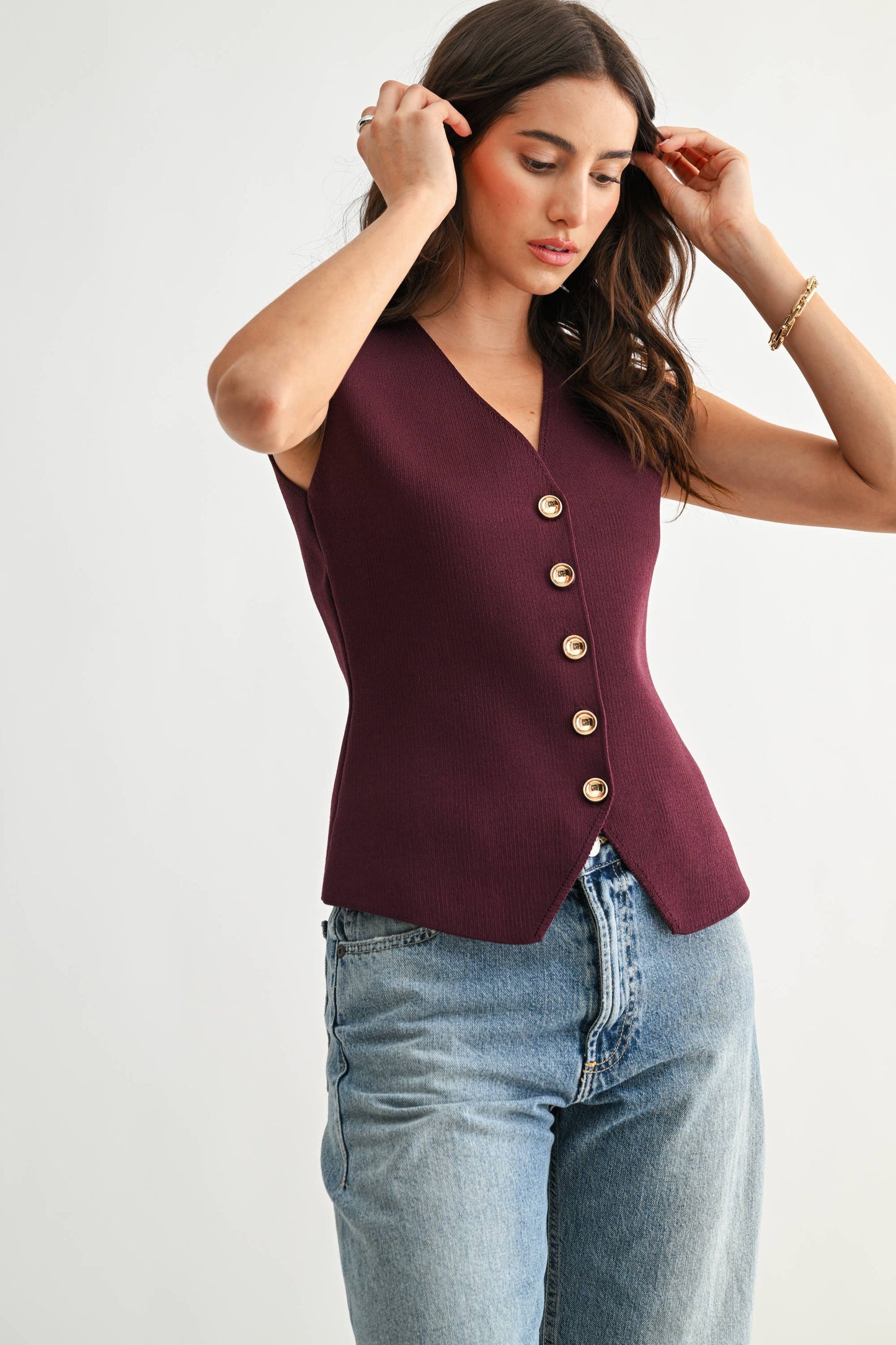CJW26675 Plum Button-Front Knit Vest