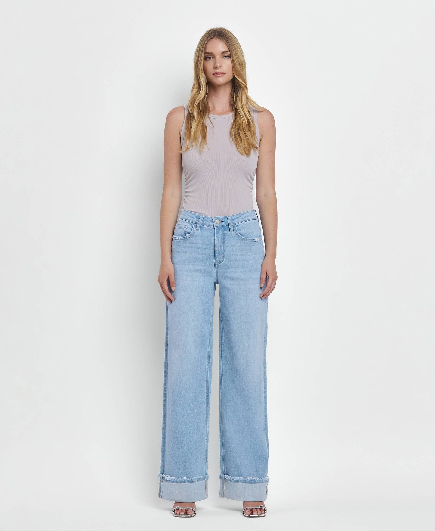 SUPER HIGH RISE CUFFED BAGGY WIDE JEANS