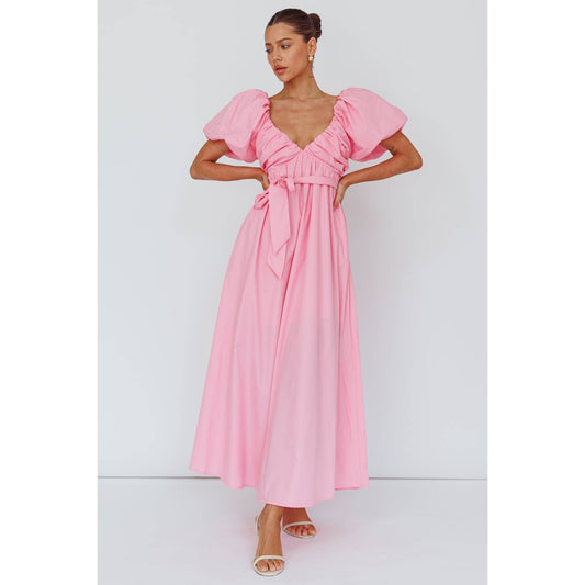 BALLOON SLEEVE V NECKLINE MAXI DRESS / CM6265D