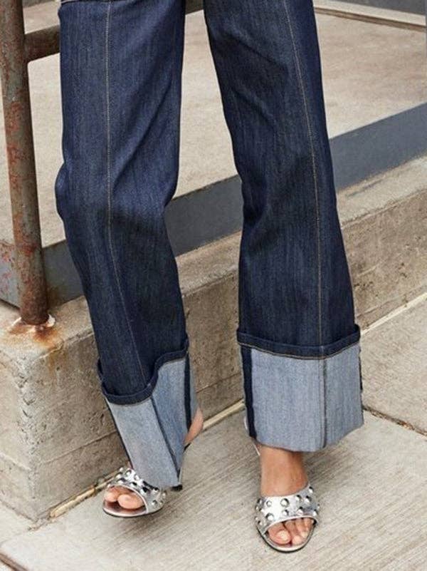 High Waist Straight Contrast Split Jean Pants