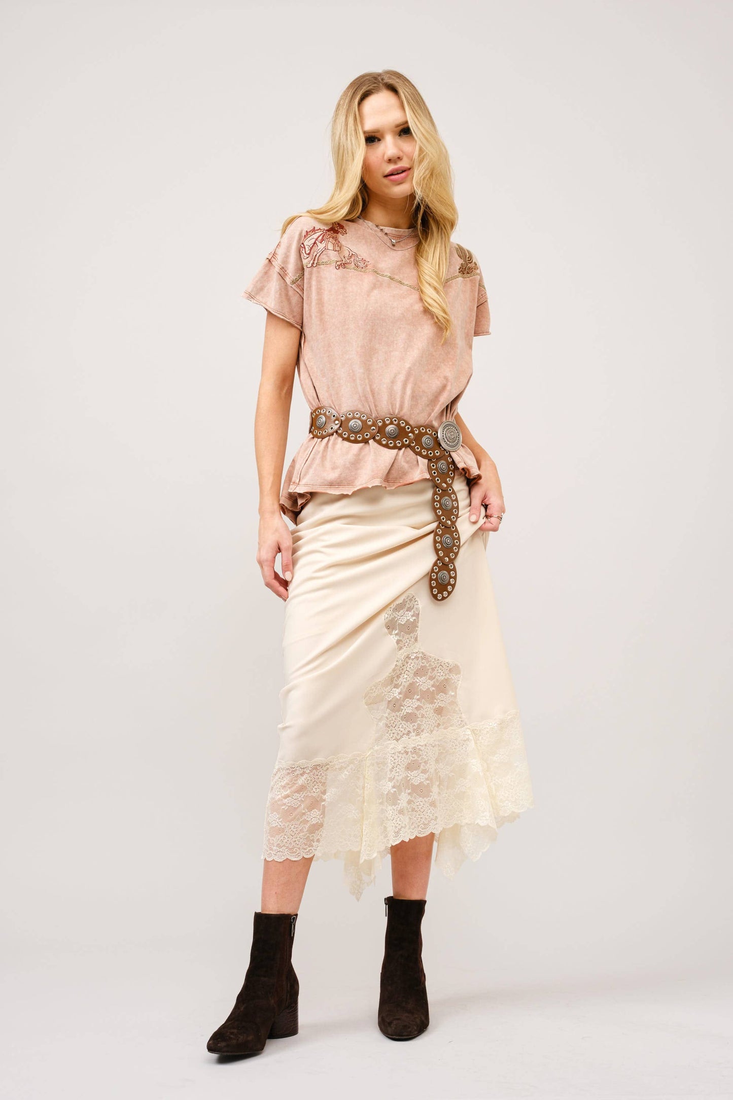 Embroidered Shoulder Western Yoke T-Shirt