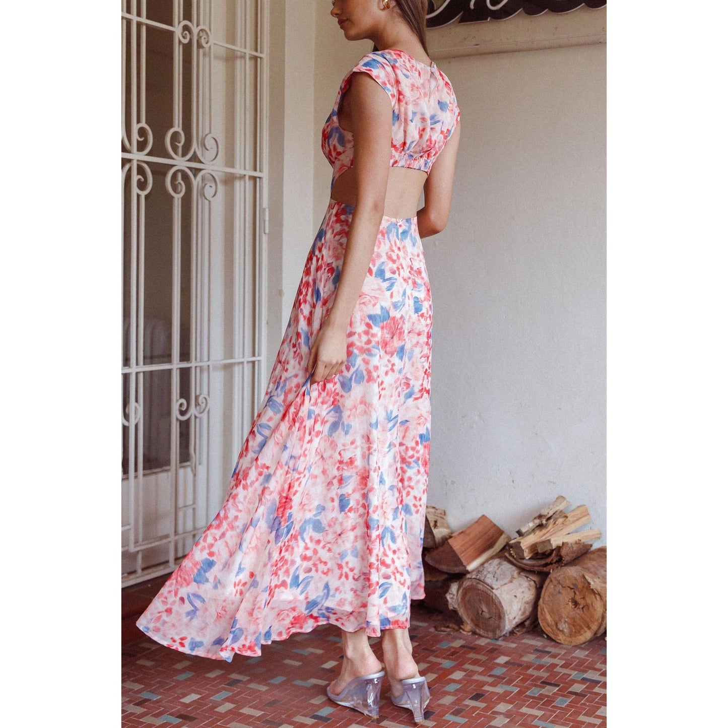 FLORAL FLOWY SKIRT MAXI DRESS / 63861J