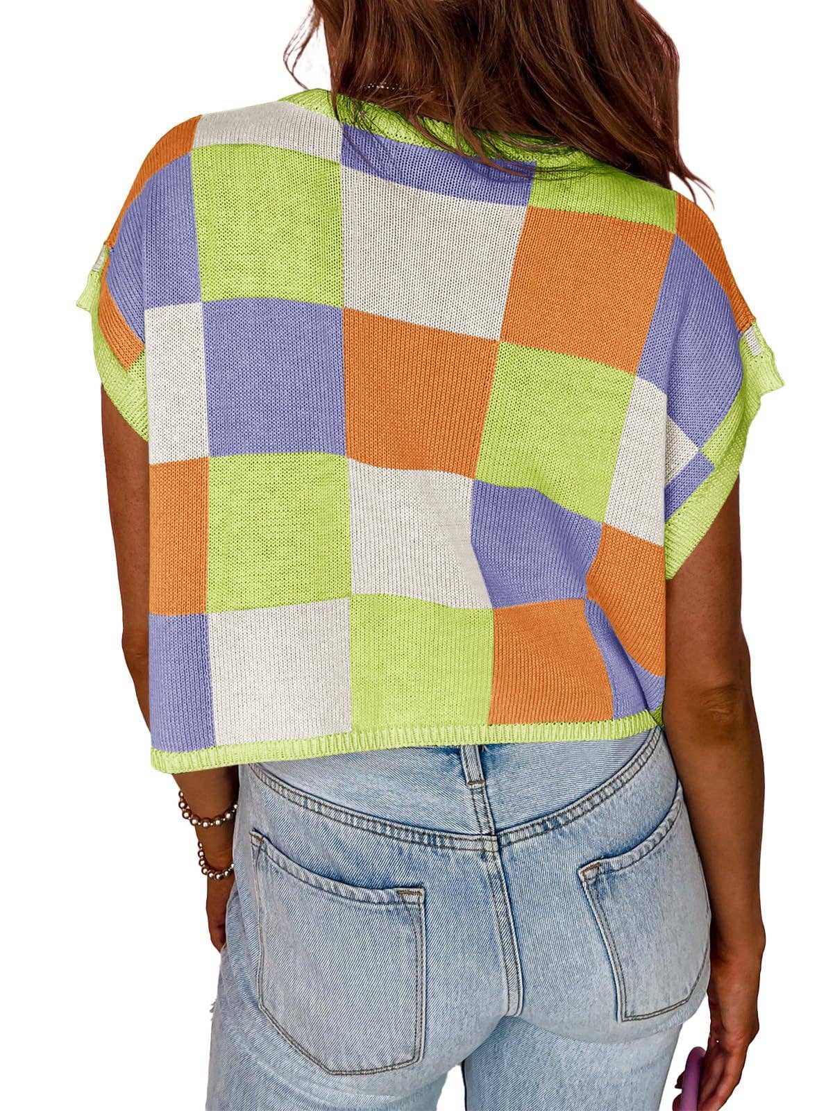 Colorblocked Sweater Vest Crew Neck Knit Trendy Pullover Vest
